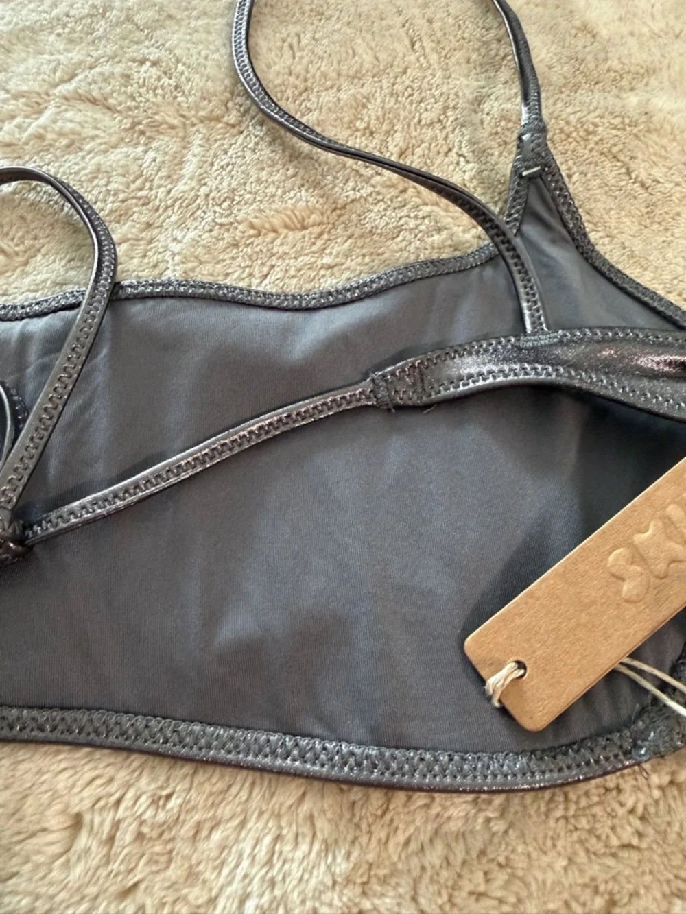 NWT SKIMS Metallic Micro Scoop Bikini Top - Carbon - Picture 6 of 6